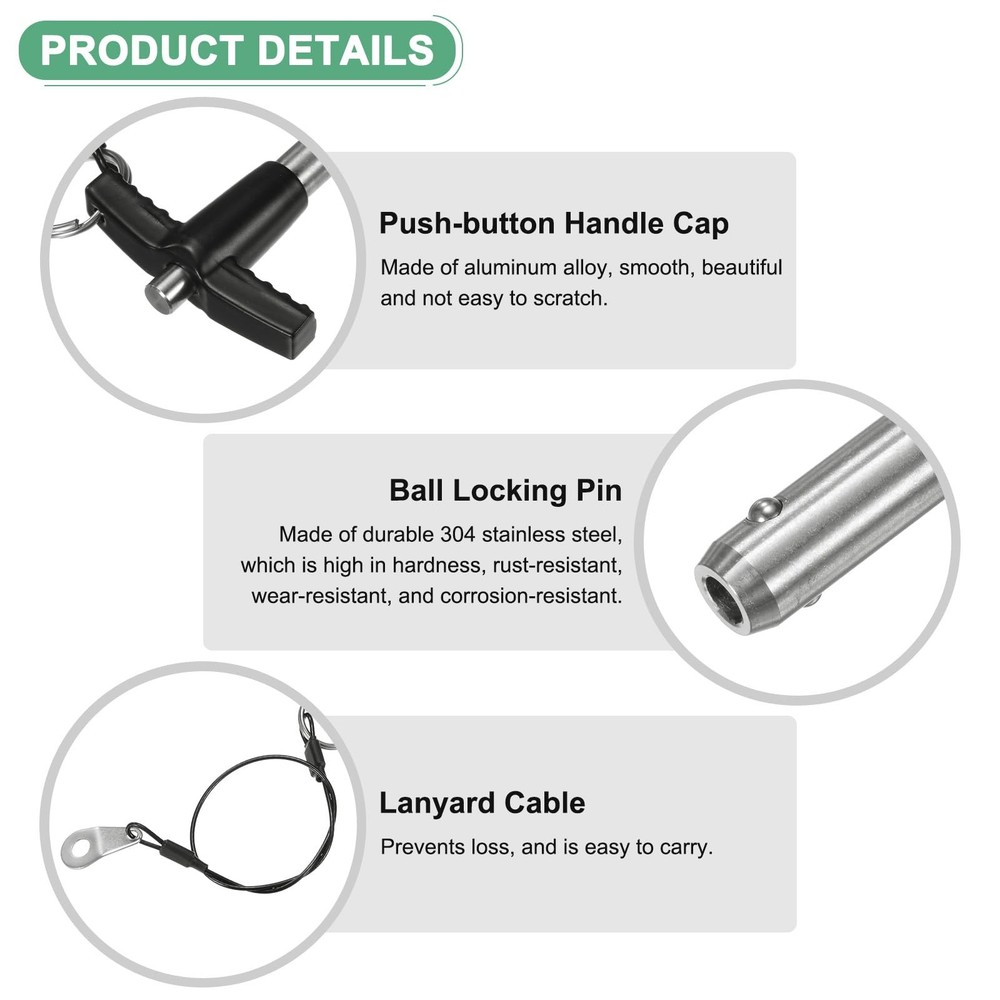 2 PK T Handle Lock Pins 5/16 Dia 23/4 Inch Push Button Quick Release Cable