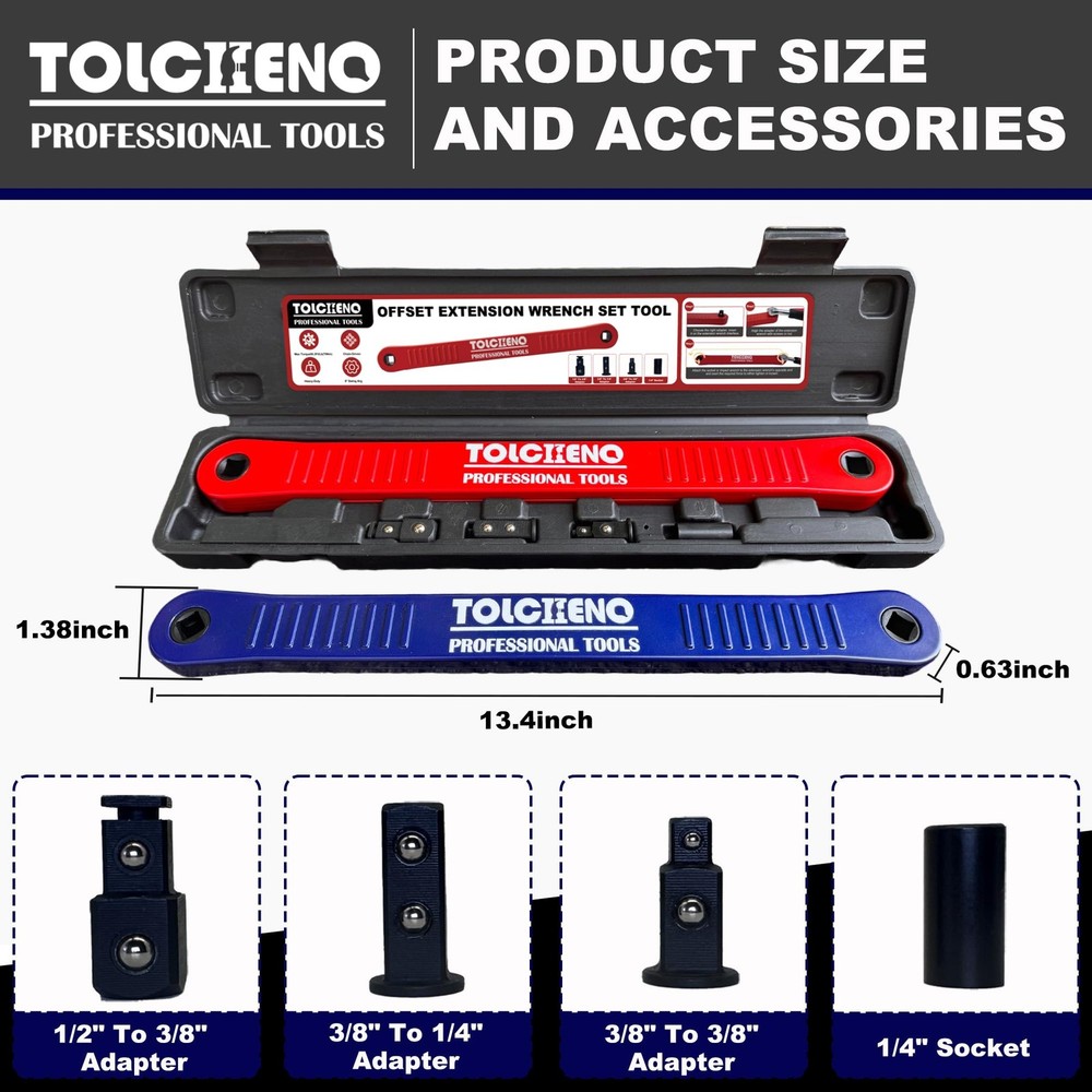 TOLCHENO Offset Extension Wrench Set, Pro Zero Blue
