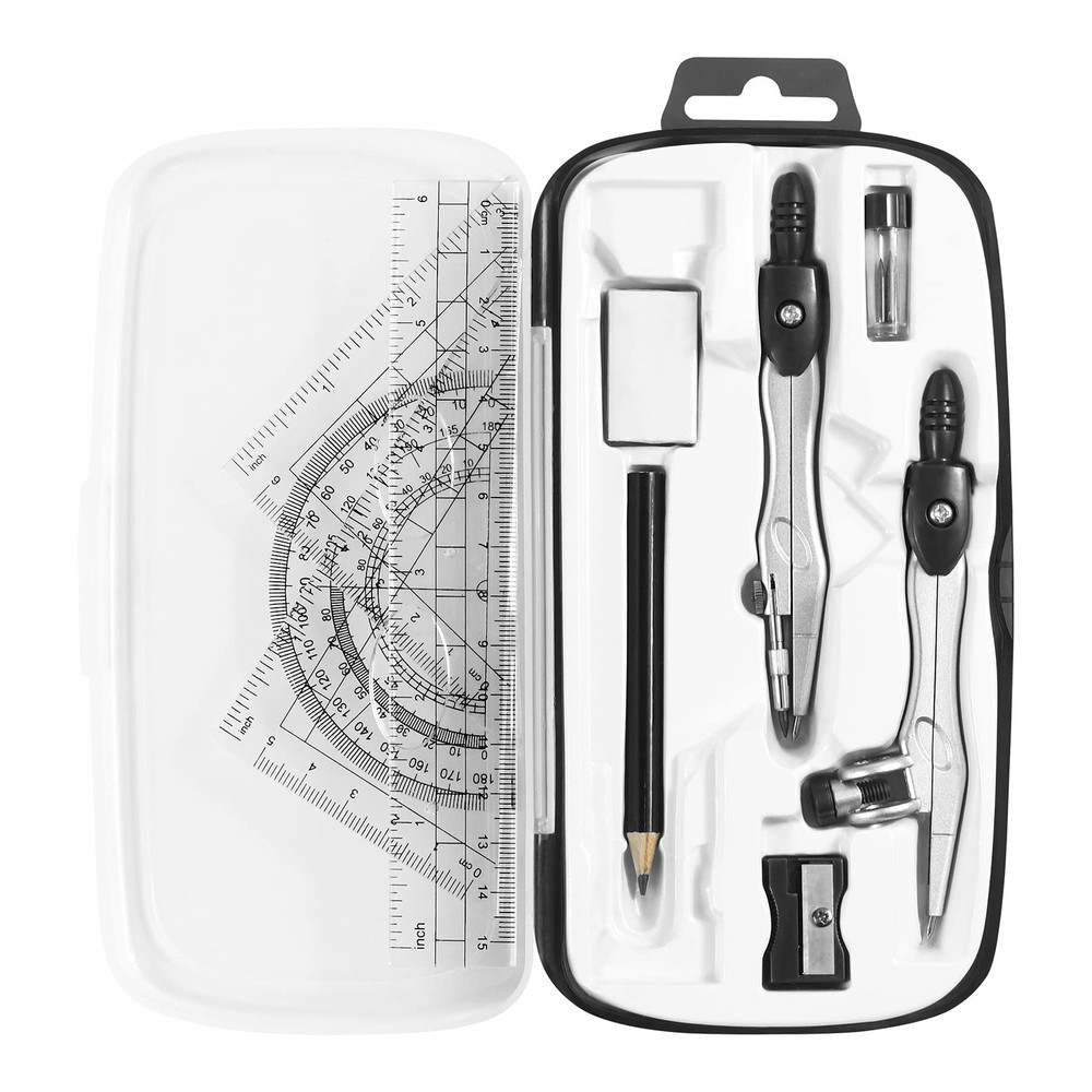 Math Geometry Kit 10Pcs Student Supply Shatterproof Storage Box Drafting Drawing