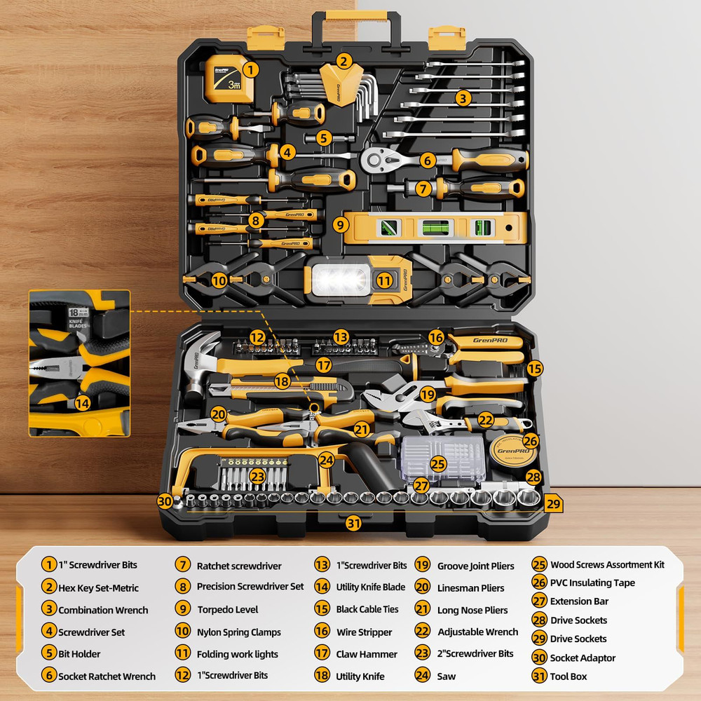 GRENPRO 239PCS Tool Set Kit For Home, Basic Household