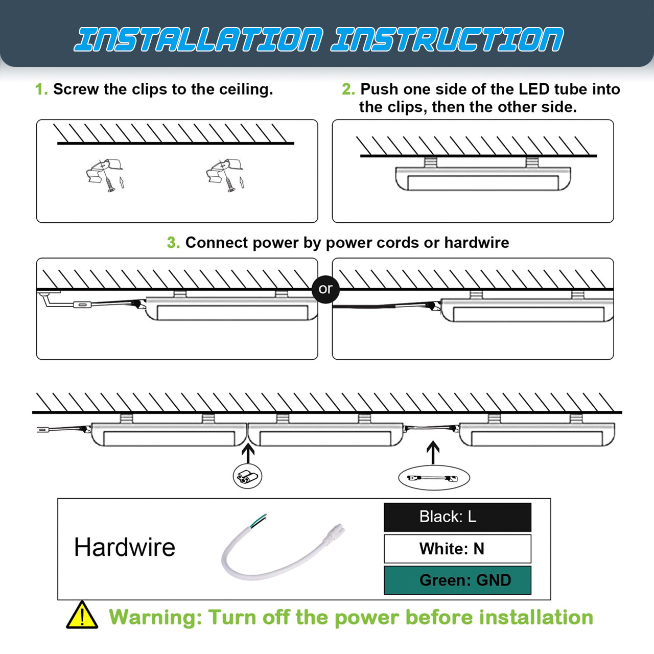 6 PACK 8FT Led Tube Light Fixture(Super Bright White) for Garage Shop Warehouse