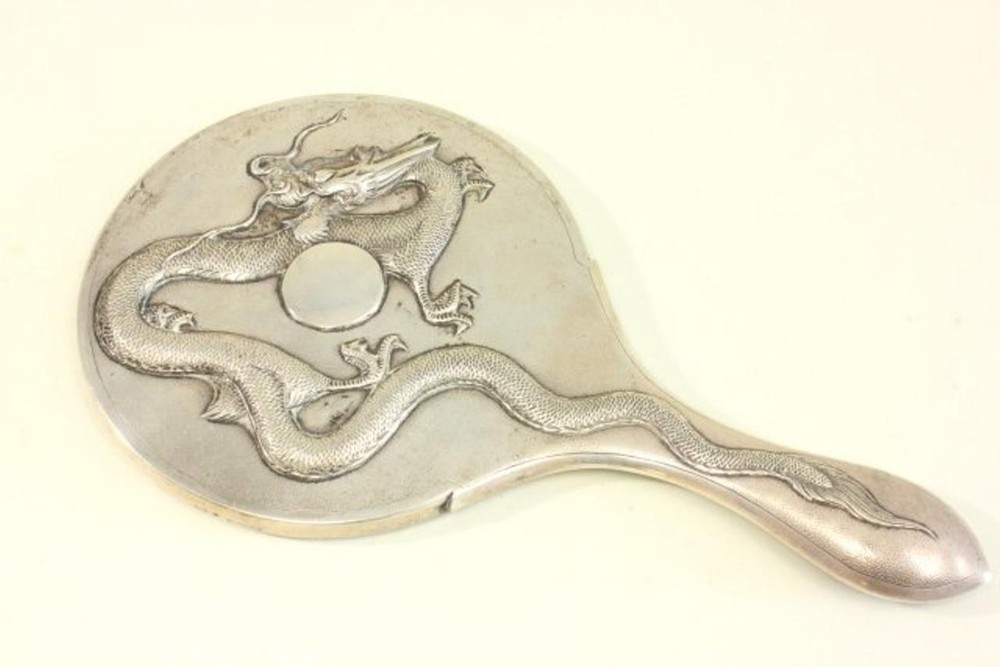 Chinese Silver Mounted Hand Mirror.