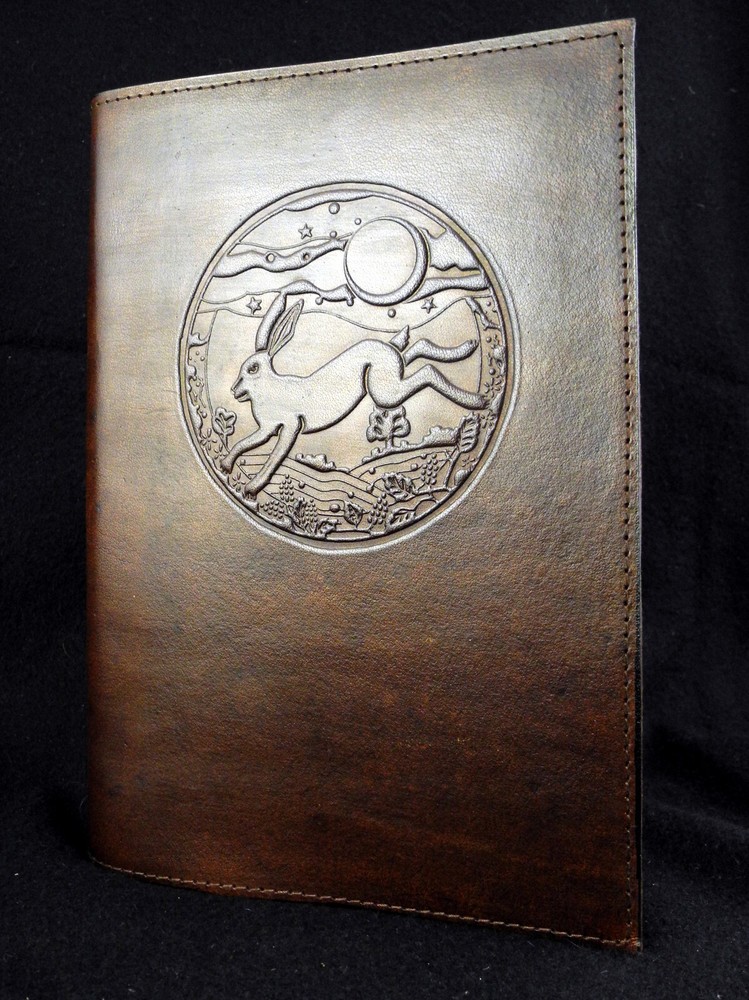 A5 Pagan Wicca HARE & MOON Handmade Leather Journal Diary Book Shadows - Refill.