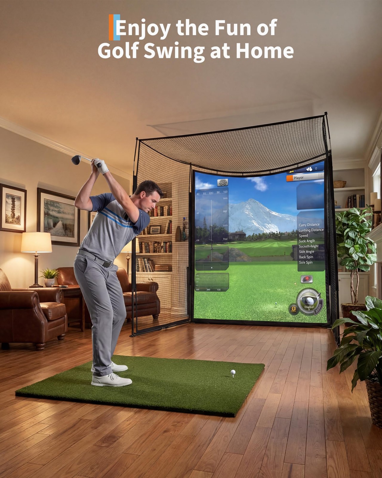 GRAVEE 10x8ft Golf Hitting Net with Blank Simulator Screen Fiberglass Steel Base