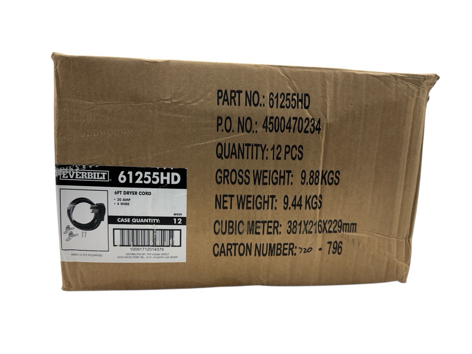 6 Ft 4 Prong 30 Amp Dryer Cord Range Cord 61255HD 12 Pack Everbilt New