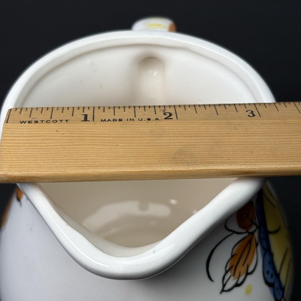 Hand Painted Reubans Original Floral Ceramic Pitcher 1977