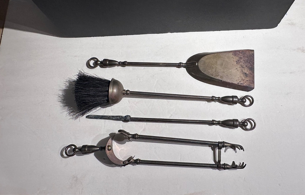 Fireplace tool set, vintage, brass