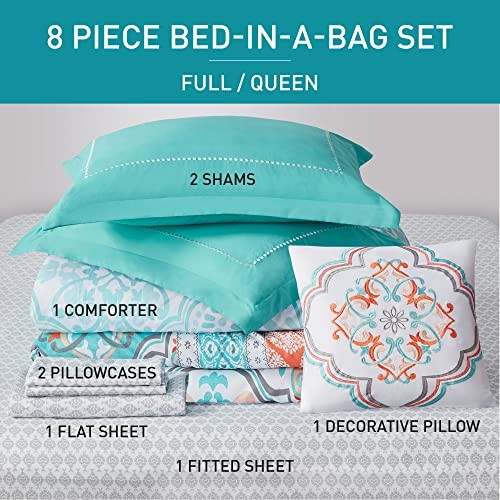 Full Size Comforter Sets with Sheets Floral, Aqua Boho Complete Bedding Set