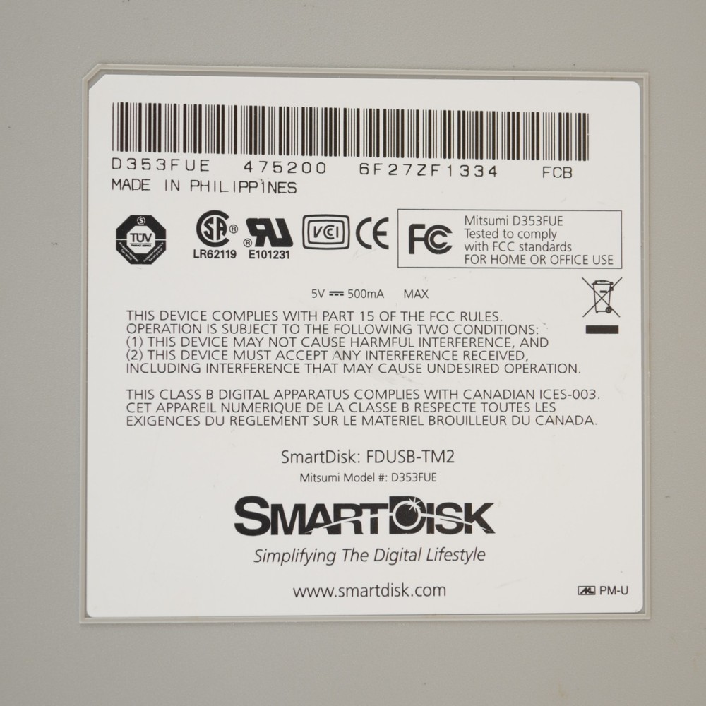 SmartDisk External Floppy Drive FDUSB-TM2 Mitsumi Model # D353FUE