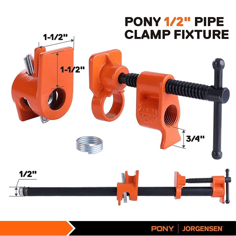 PONY 2-Pack 1/2 Inch Pipe Clamp 52 Wood Gluing Pipe Clamp Fixture for Black Pipe