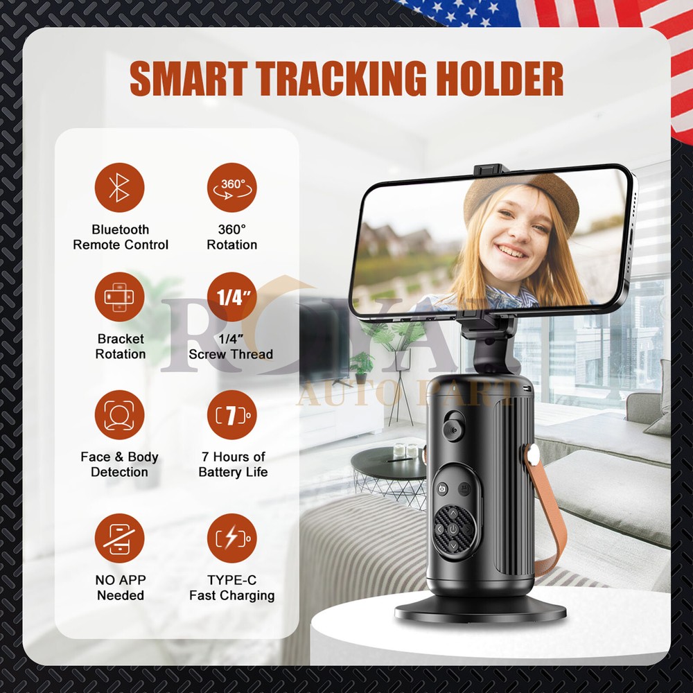 Bluetooth Remote Control Selfiestick Adjustable Angles AI Face & Body Detection