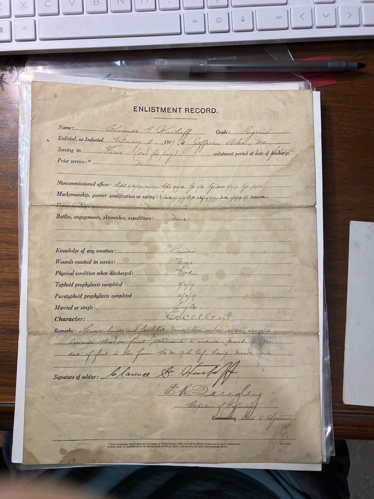 1920 U.S. Army Honorable Discharge infantry sargent