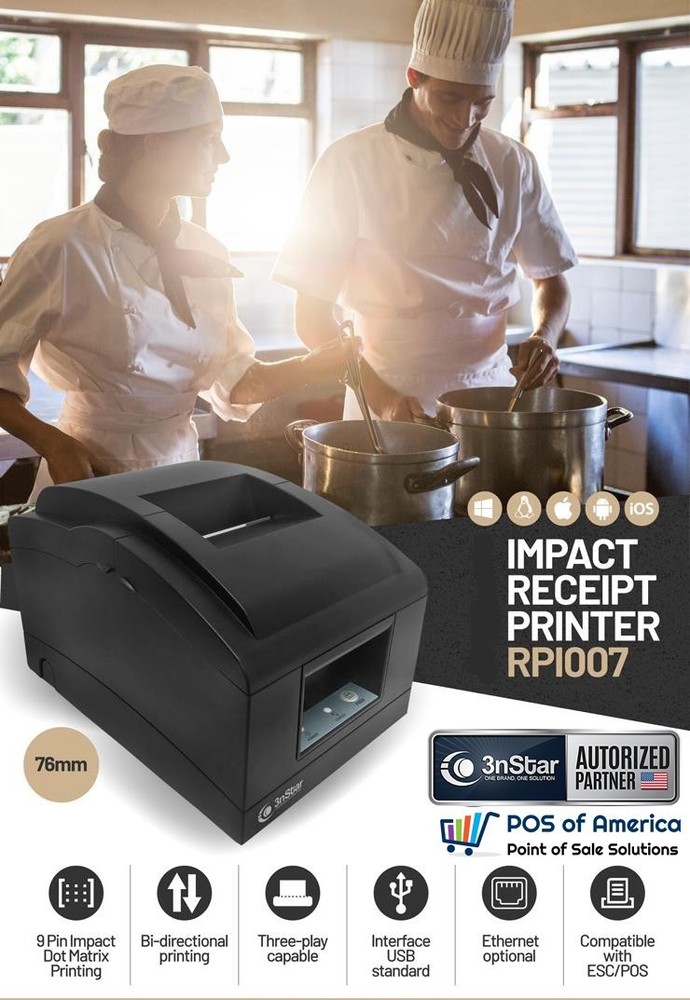 3nStar 76mm Impact Receipt Kitchen Printer RPI007 4.5 lines/ second USB ETHERNET