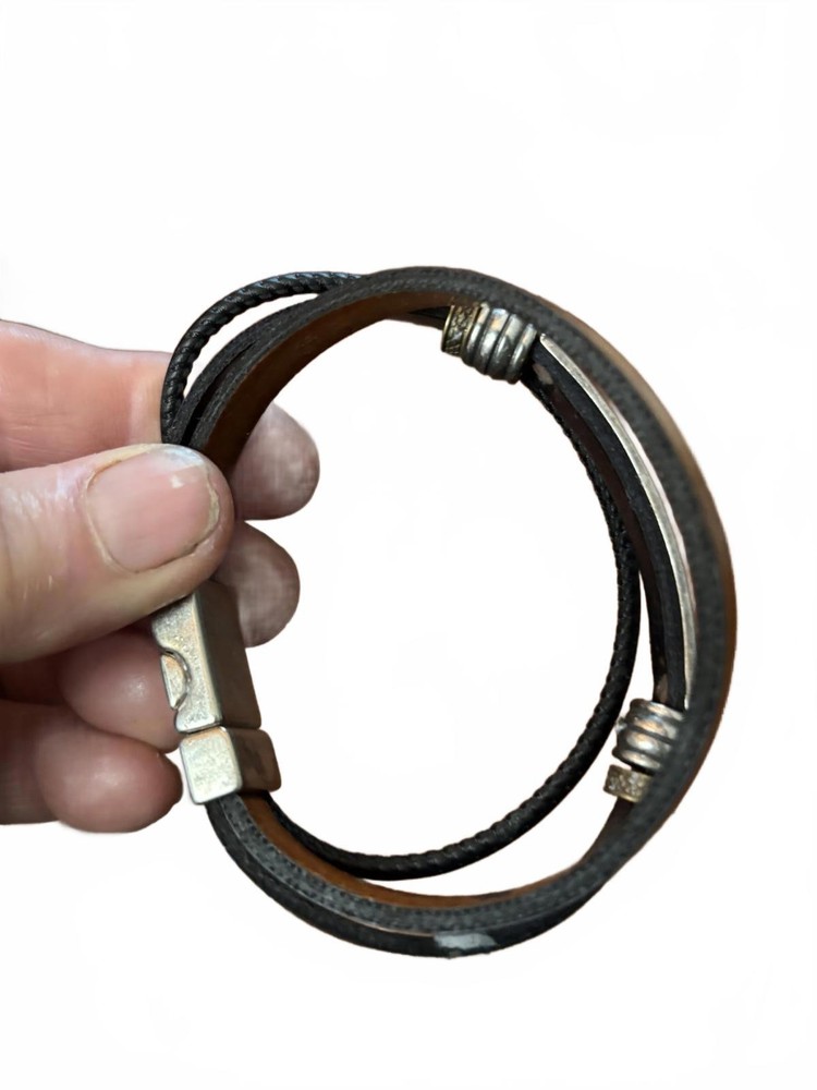 Multi-Strap Leather and Metal Bracelet