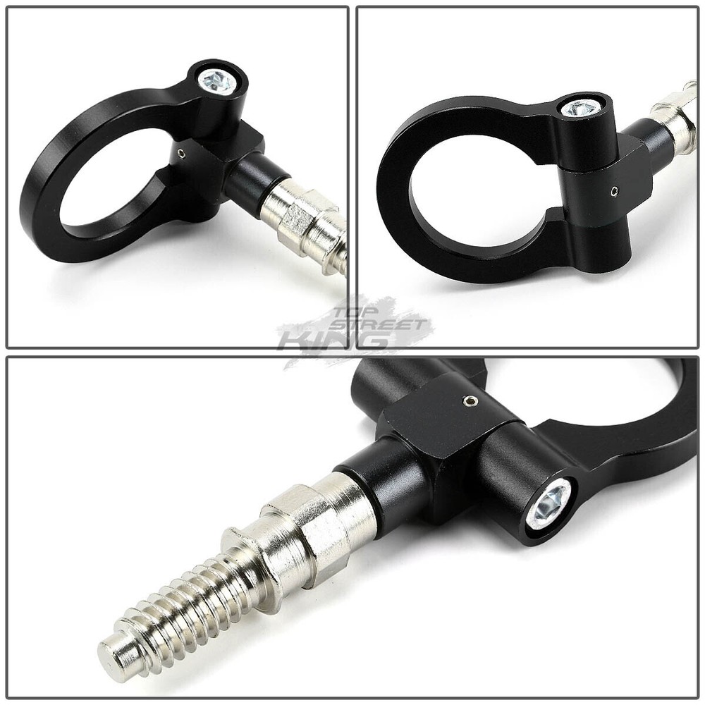 FOR BMW E46 E30 E36 E90 E92 ALUMINUM BLACK FRONT/REAR TRAILER/HITCH TOW HOOK KIT