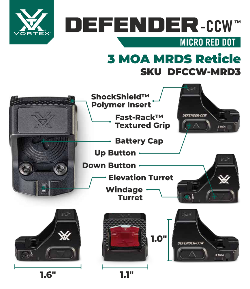 Vortex Optics Defender-CCW 3 MOA Red Dot with Free Camo Forest Hat Bundle