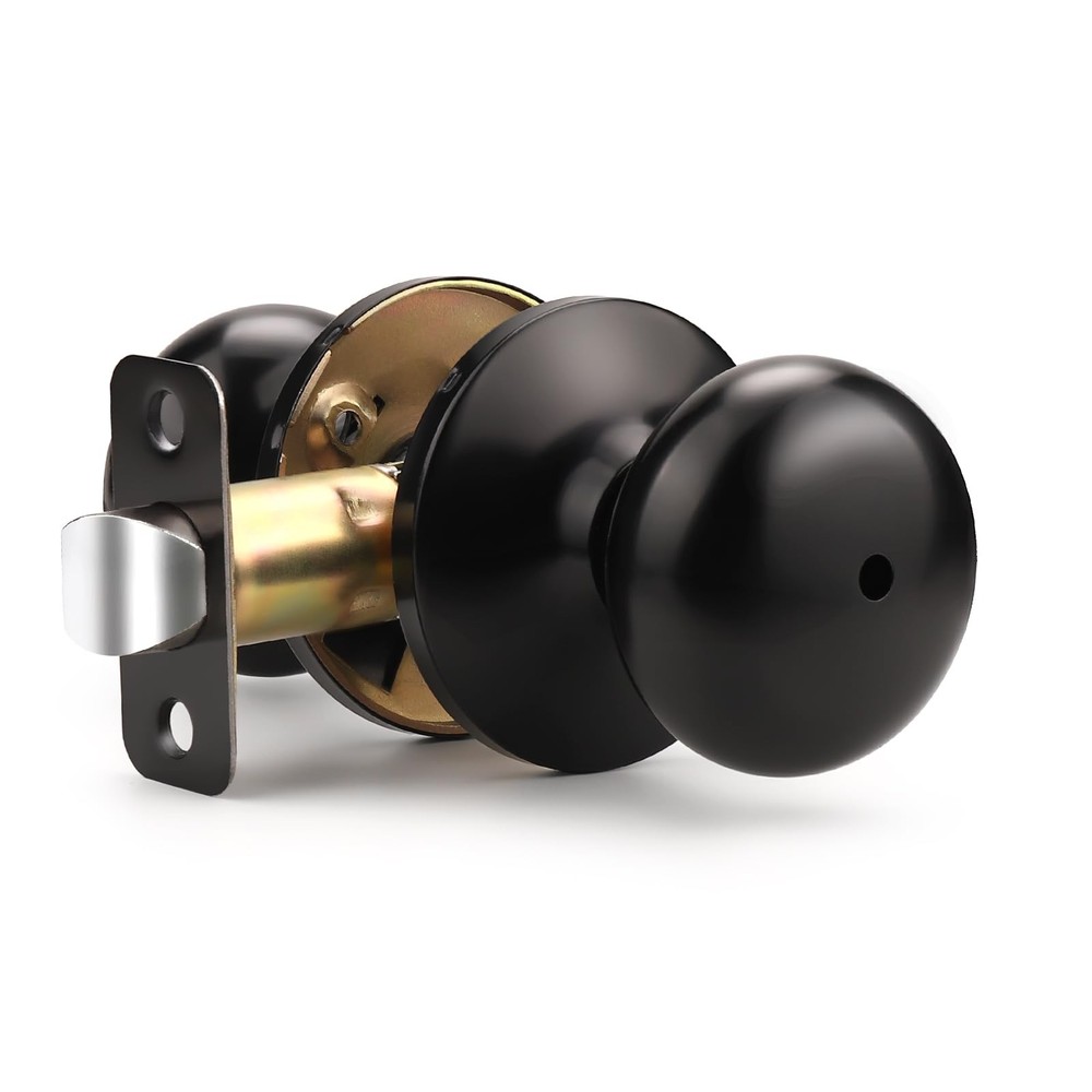 6 Pack Privacy Door Knob Matte Black, Round Interior Door Knobs for Bathroom ...
