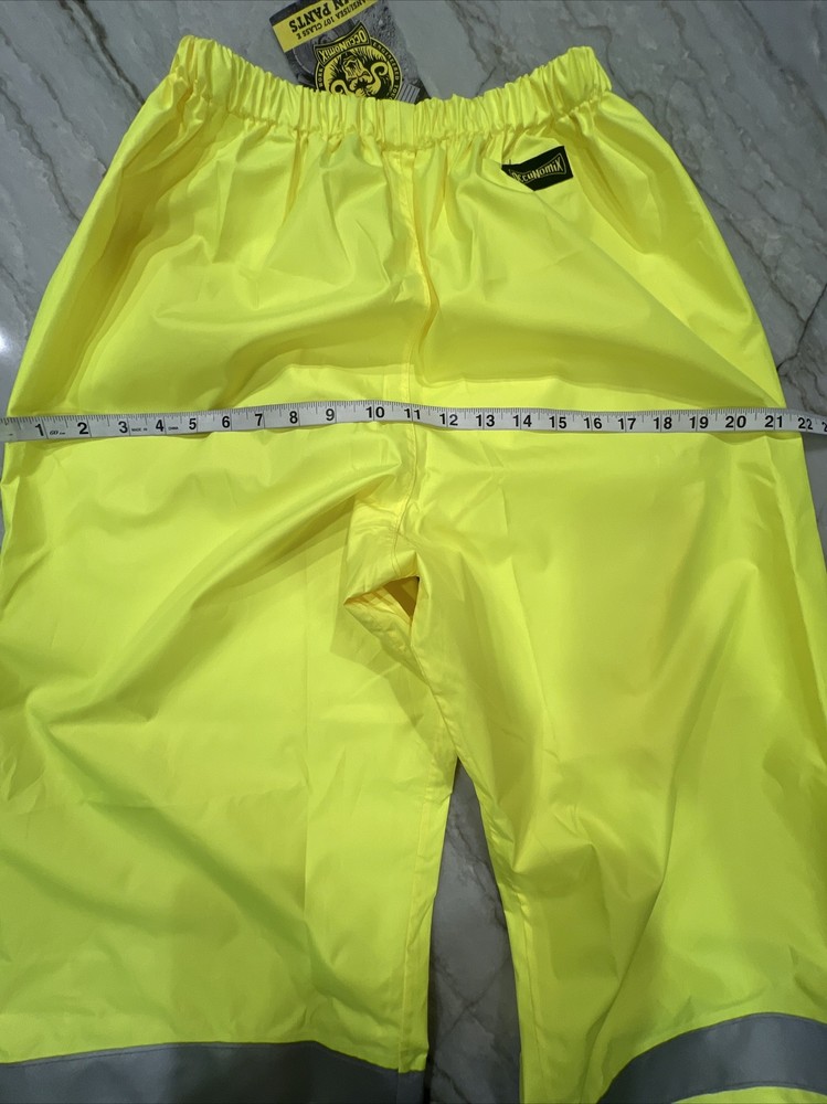 High Visibility Yellow Reflective Rain Pants Size YL, OccuNomix Class E NEW