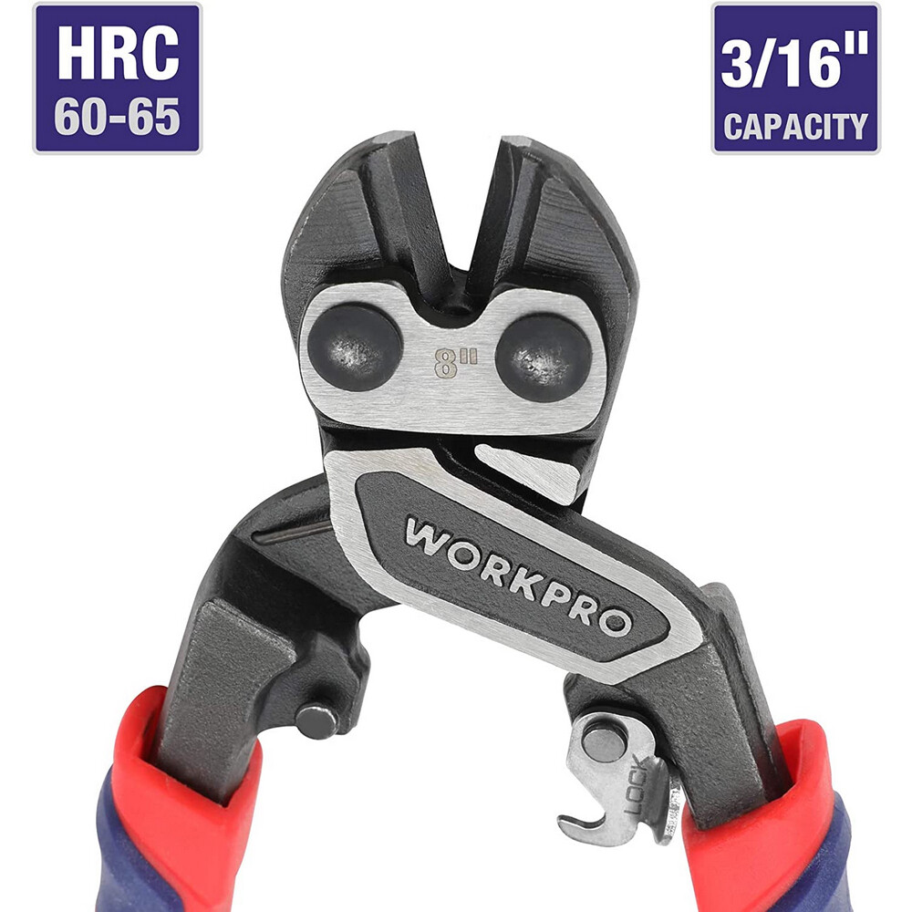 WORKPRO 8-inch Mini Bolt Cutter with Bi-Material Ergonomic Handle Security Lock