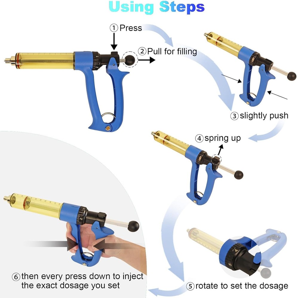 50ML Semi Automatic Livestock Syringe, Adjustable Continuous Repeating Syring...