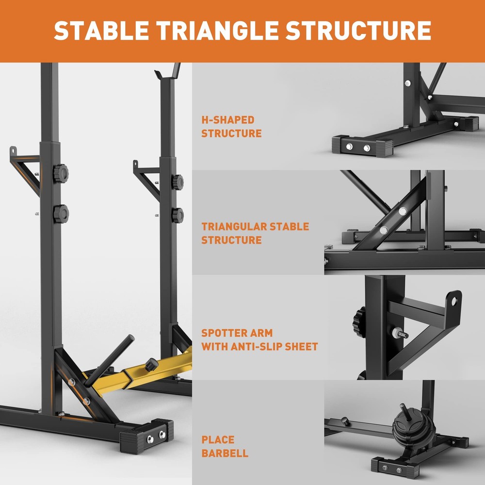 Elevens Squat Rack Stand Adjustable Bench Press Rack Barbell Rack Stand Multi-Fu