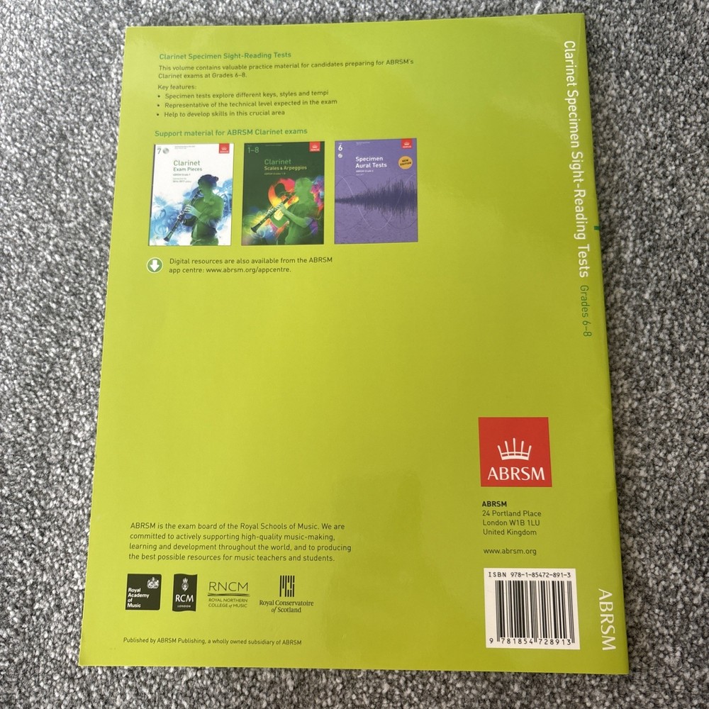 Specimen Sight-Reading Tests for Clarinet, Grades 6-8 (ABRSM Sight-... Paperback