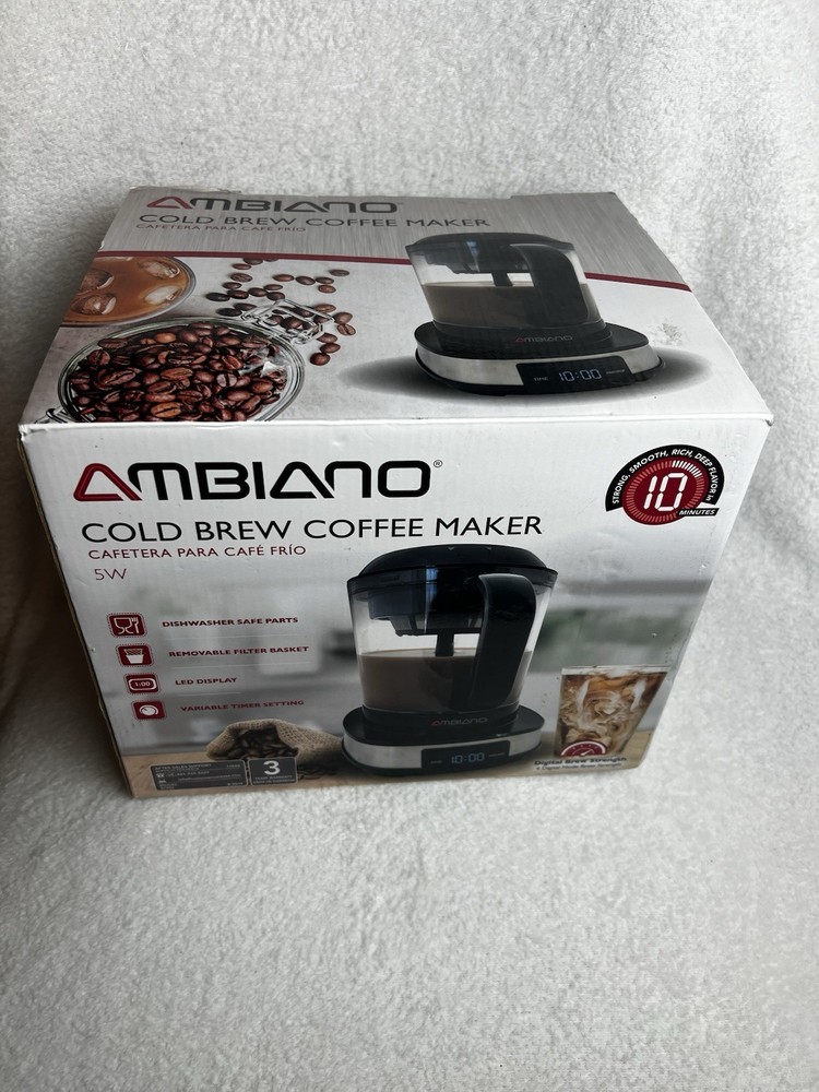 New COLD BREW COFFEE MAKER AMBIANO Open Box Stainless Base Double Filter 35 oz