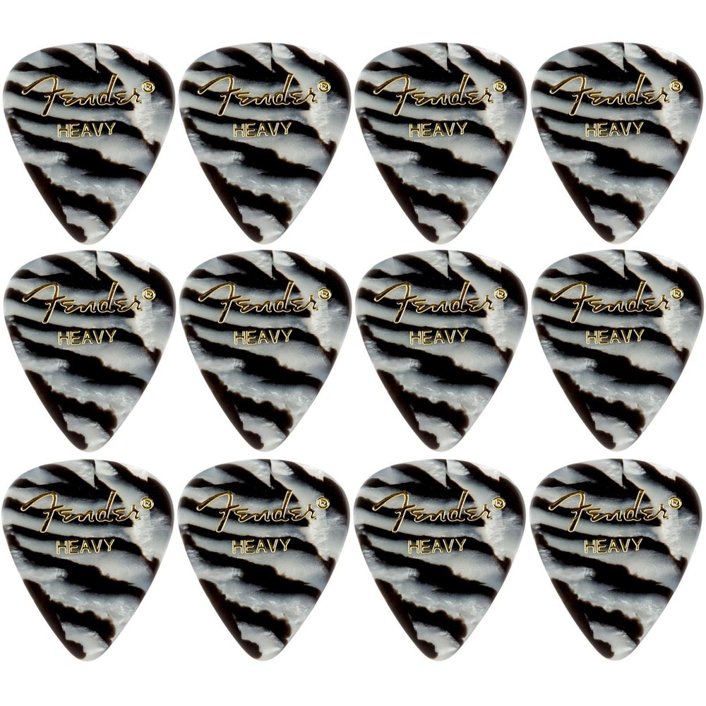 Fender 351 Shape Graphic Celluloid Guitar Picks, Heavy, Zebra, 12-Pack