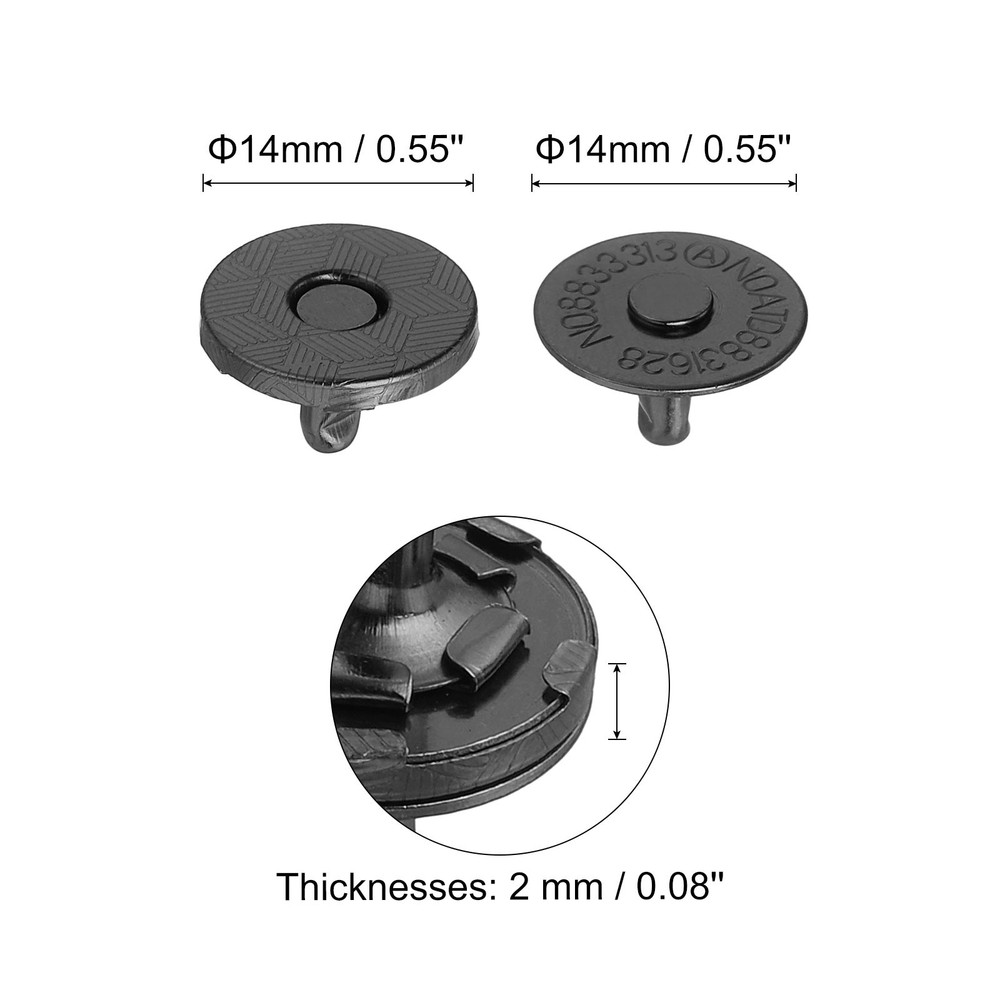 20 Sets 14x2mm Magnetic Round Snaps Button Base Components and Cap Kit, Black