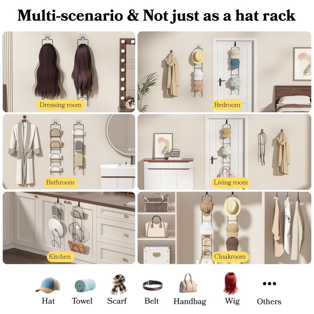 10Pack Over The Door Hat Organizer for baseball caps | Multi-Functional Baseb...