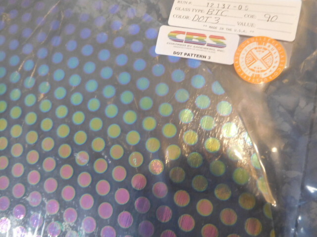 Dichroic Glass:CBS 90 COE Dot #3 Pattern on Thin Clear- 3"Sq