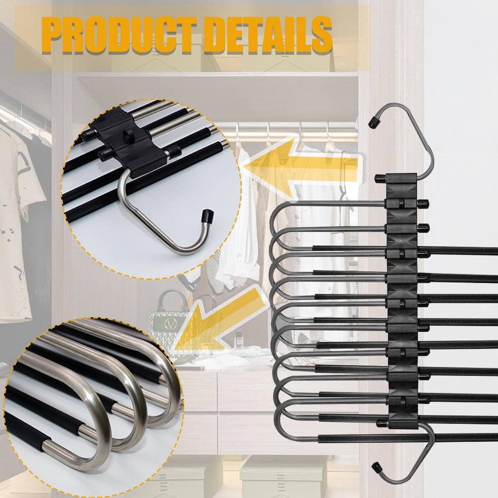 2Pack 9 Layers Foldable Pants Hangers Space Saving Trouser Hanger Multifuncti...