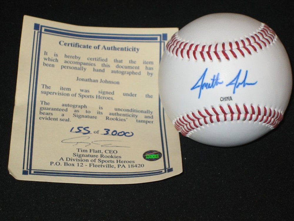 JONATHAN JOHNSON AUTOGRAPHED SIGNED BASEBALL COA /3000