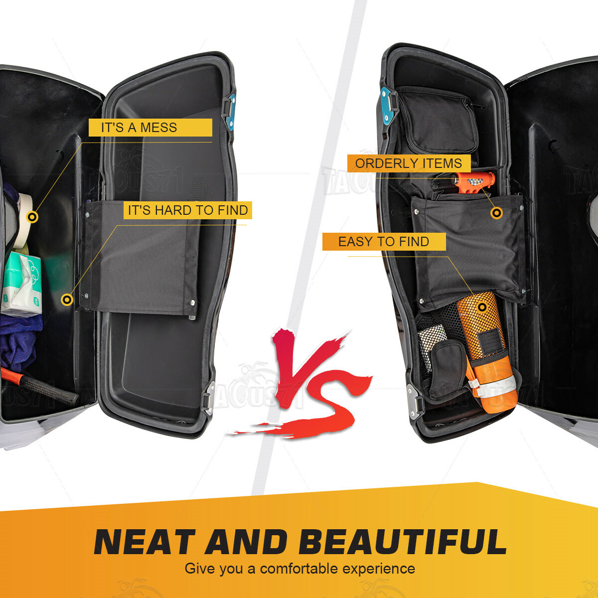 Black Saddlebag Lid Organizer Set for Harley Touring Electra Glide Road Glide