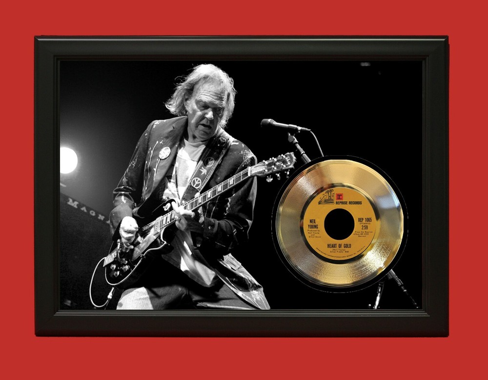 Neil Young 2 Poster Art Wood Framed 45 Gold Record Display C3
