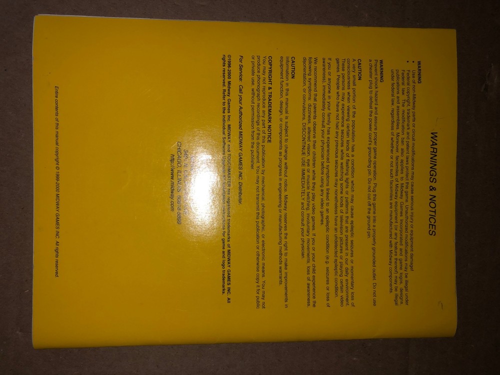 MIDWAY INFINITY TOUCH SCREEN ARCADE MANUAL ORIGINAL