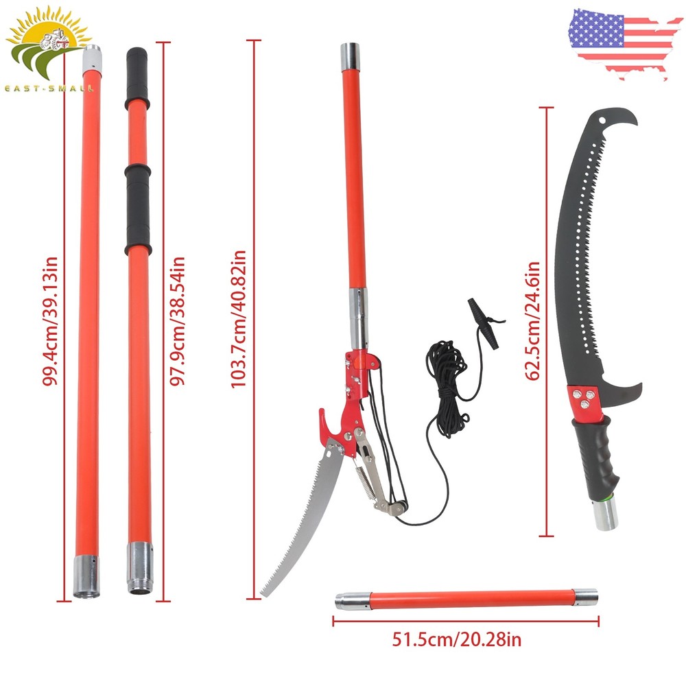 9-Section Telescoping Pole Saw Pruner 30ft Maximum Reach Orange Heavy-Duty