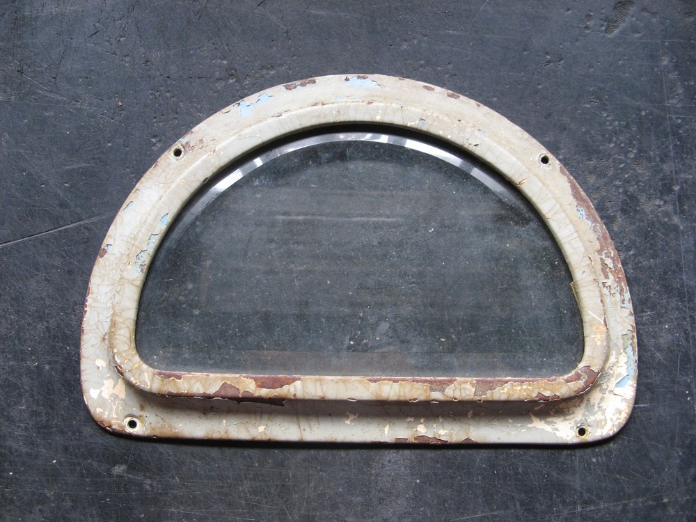 antique HALF ROUND BEVELED GLASS WINDOW 6x10" for TOLEDO COMPUTING BARREL SCALE