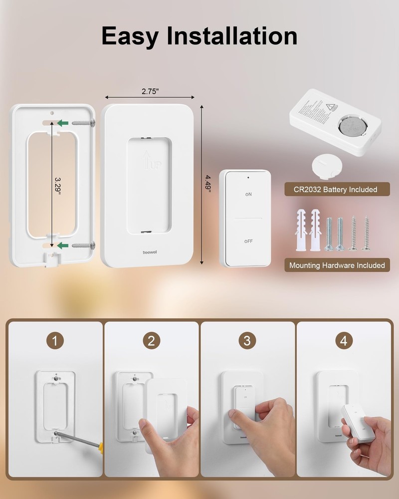 TREEWELL Remote Control Outlet Wireless Wall Switch, 200FT Long Range RF Remo...