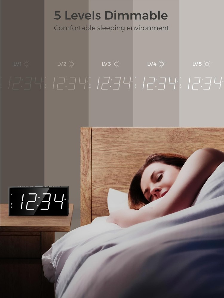 Alarm Clock for Bedroom, 2 Alarms Loud Big Display Plug in Simple Basic Digit...