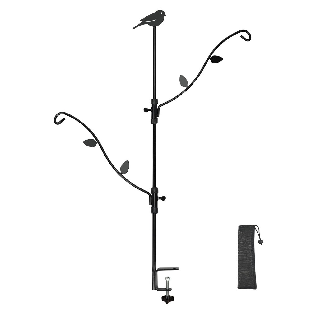 Adjustable Deck Bird Feeder Pole with Multi-Hooks - Black