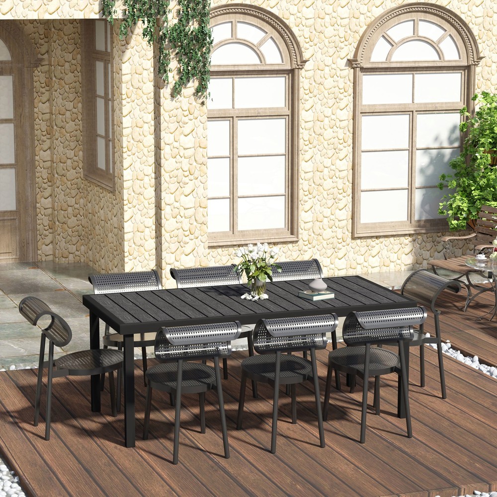 Aluminum Outdoor Patio Dining Table for 8 Black Rectangular Garden Porch Deck