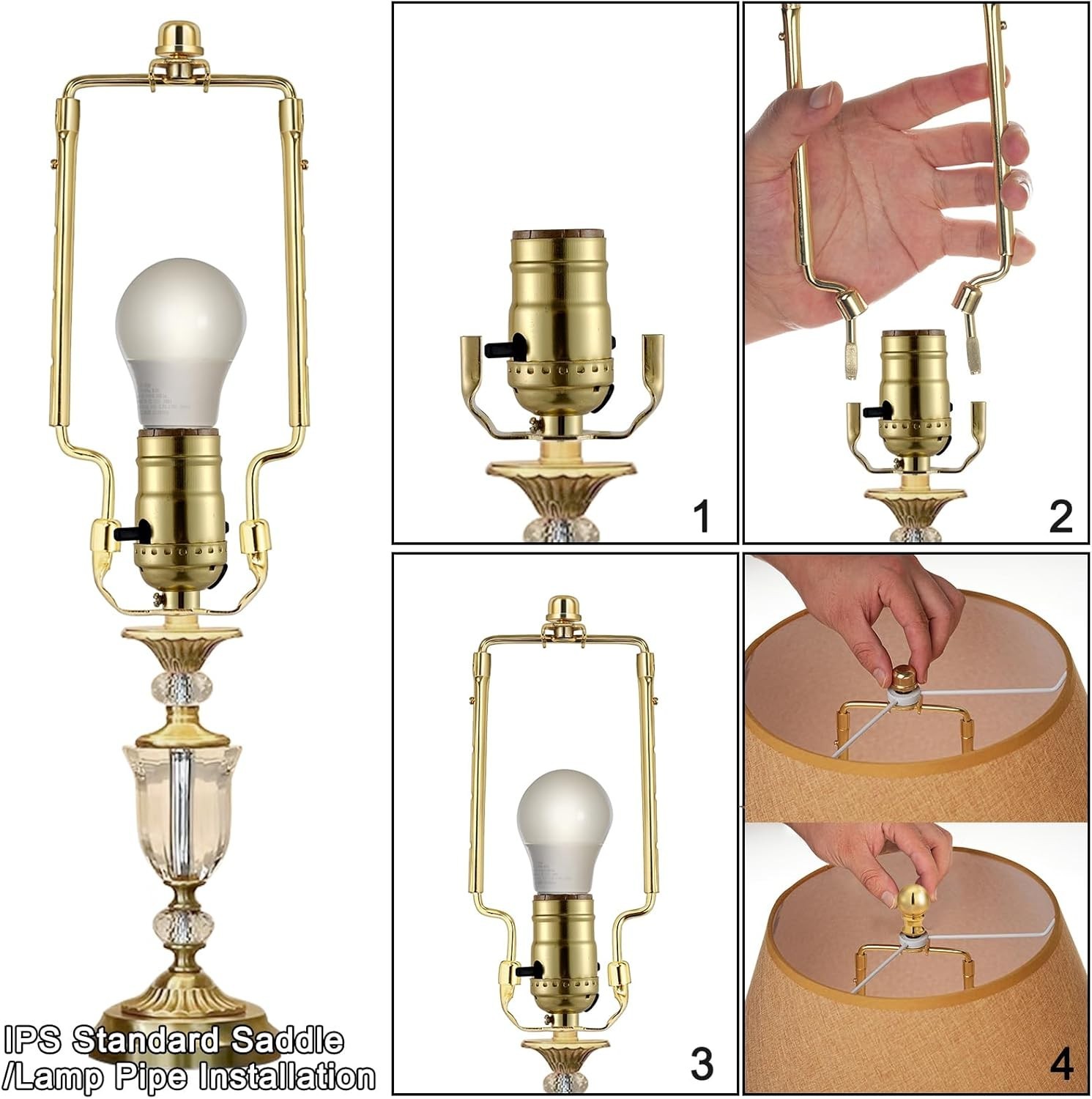 Durable Adjustable Gold Lamp Harp Holder - Complete with Finials and Accessories