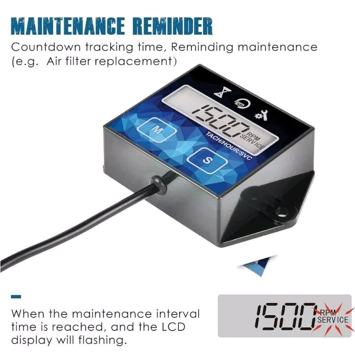 Small Engine Digital Tachometer Hour Meter Maintenance Reminder *No Manual*