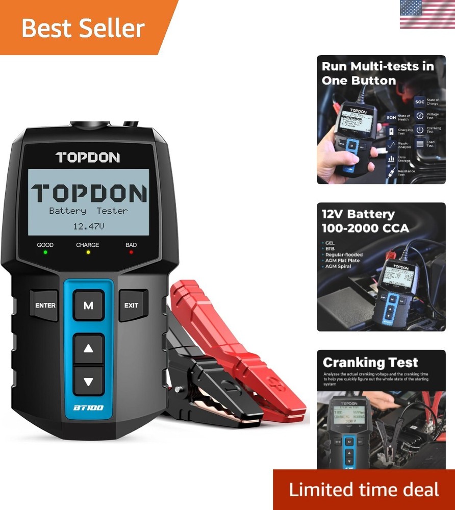 High Compatibility Digital Battery Analyzer - Cranking & Charging Tester for 12V