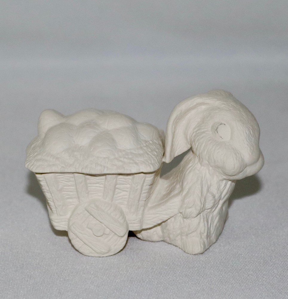 Ceramic Trinket Box With Lid ~ Easter Bunny Wagon ~ Ready To Paint