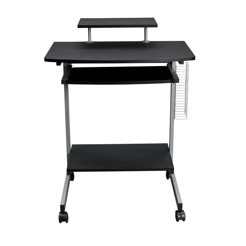 Compact Computer Cart Rolling Workstation Adjustable Shelf Keyboard Tray Storage