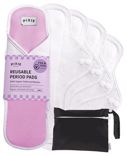 Pixie Cotton Cloth Pads for Feminine Care - 100% Organic Regular | 5-Pack