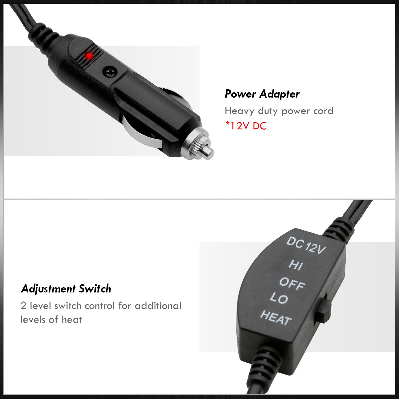 12V Heated Electric Car Truck Suv Van Fleece Black White Plaid Heater Blanket