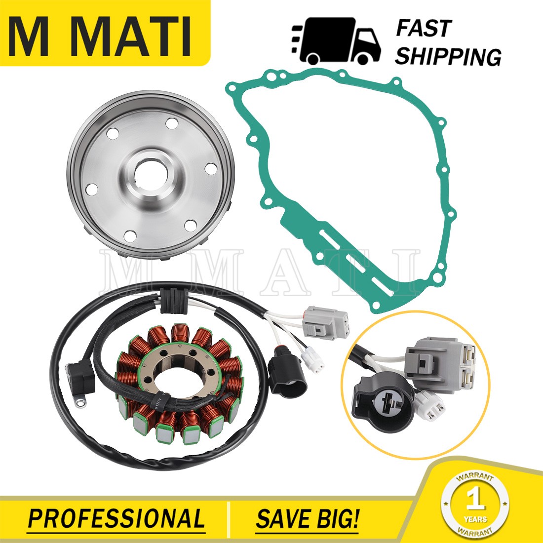 Flywheel Rotor + Stator + Gasket For Yamaha Rhino 700 YXR700 2008 2009 - 2013